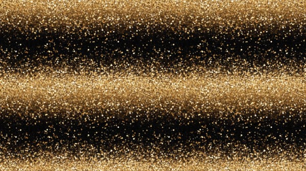 A gold glitter effect design, with black and gold gradients. It looks like glitter, but it is printed on - so it is super soft. This design is on a black background, a beautiful jersey stretch fabric for sewing clothes.