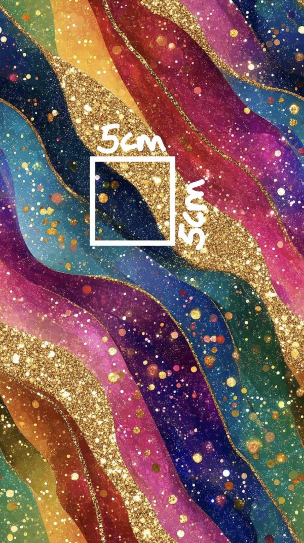 Stunning rainbow colours in diagonal waves, with gold linework and glitter effect all over. Beautiful, high quality, stretch fabric for sewing your own clothes.