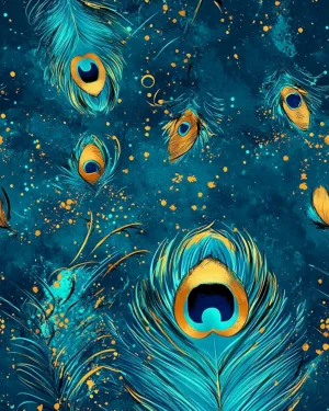 Gilded Peacock Feathers Jersey Fabric £16.50pm
