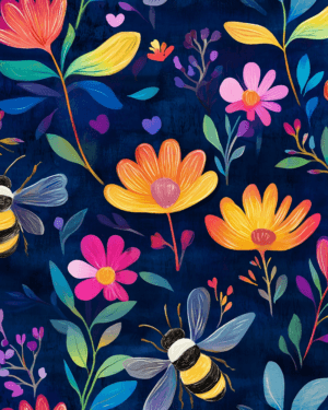 Floral Bumble Bee Jersey Fabric £16.50pm