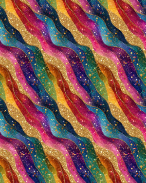 Rainbow Glitter Wave French Terry Fabric £18pm