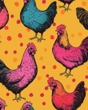 PREORDER due March 2025 Retro Chickens Jersey Fabric £16.50pm