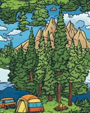 PREORDER due April 2025 Blue Camping Jersey Fabric £16.50pm
