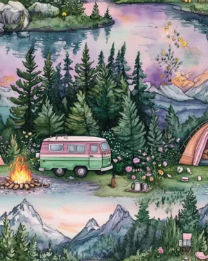 PREORDER due April 2025 Purple Camping Jersey Fabric £16.50pm