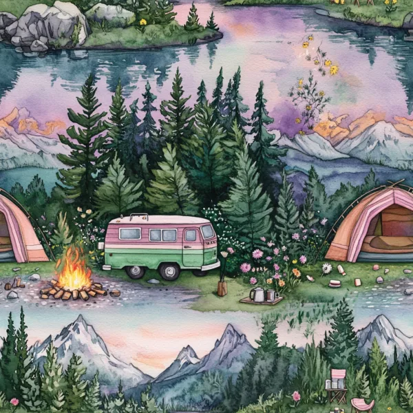 PREORDER due April 2025 Purple Camping Jersey Fabric £16.50pm 4