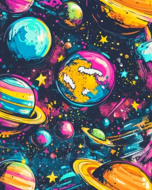 PREORDER due April 2025 Street Art Solar System Jersey Fabric £16.50pm