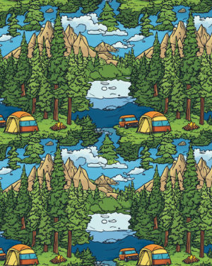 PREORDER due April 2025 Blue Camping Jersey Fabric £16.50pm