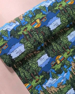 Blue Camping Jersey Fabric £16.50pm
