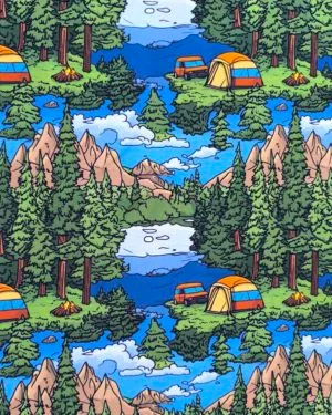 Blue Camping Jersey Fabric £16.50pm