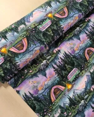 Purple Camping Jersey Fabric £16.50pm