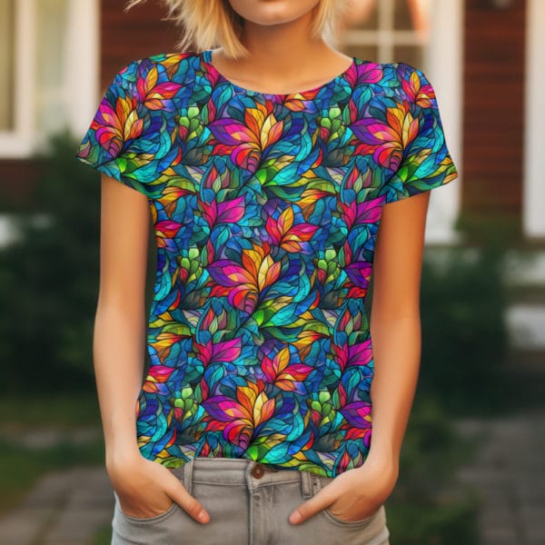 PREORDER due June 2025 Stained Glass Leaf Jersey Fabric £16.50pm - Image 2