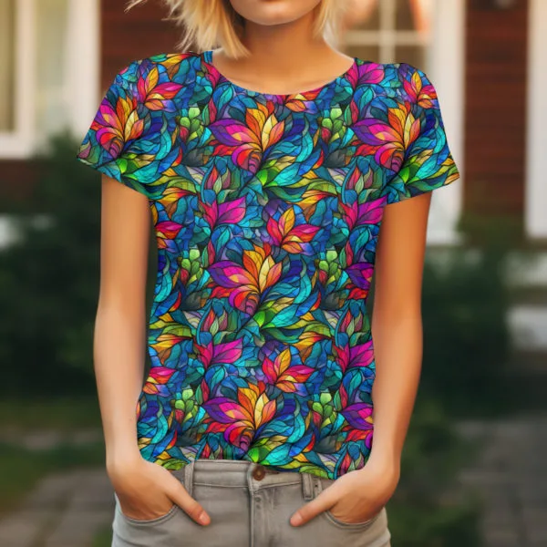 PREORDER due June 2025 Stained Glass Leaf Jersey Fabric £16.50pm - Image 2