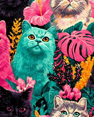 PREORDER due July 2025 Vibrant Cats Jersey Fabric £16.50pm