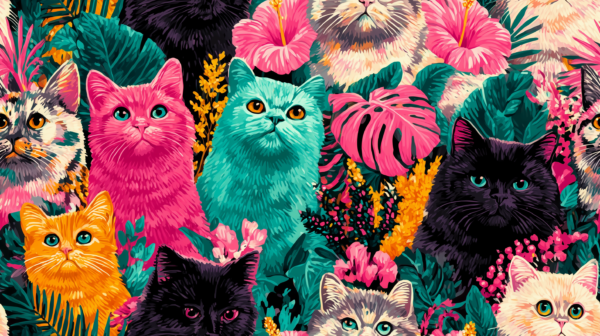 PREORDER due July 2025 Vibrant Cats Jersey Fabric £16.50pm