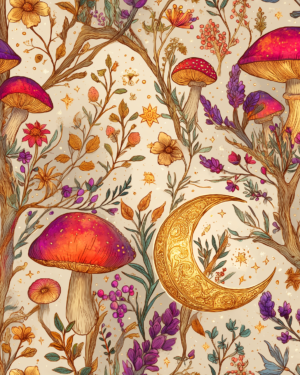 PREORDER due July 2025 Witchy Mushroom Forest Jersey Fabric £16.50pm