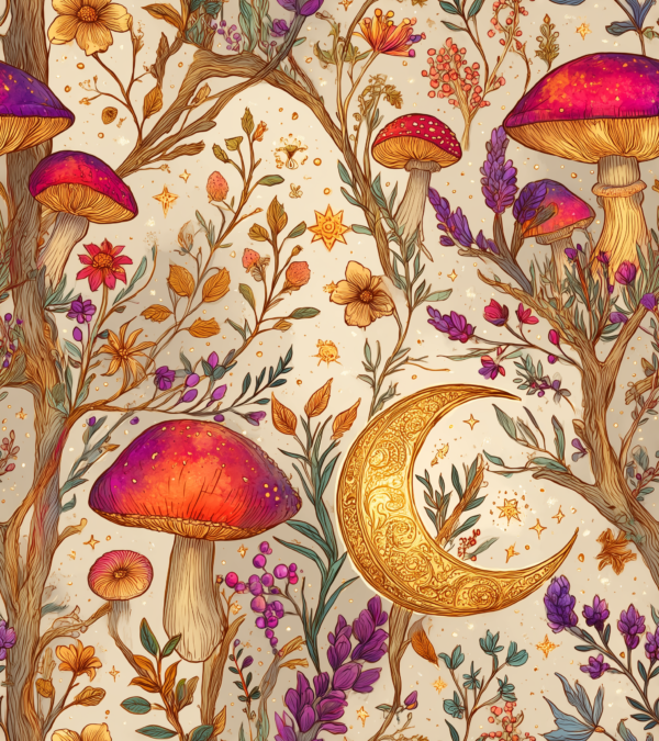 PREORDER due July 2025 Witchy Mushroom Forest Jersey Fabric £16.50pm