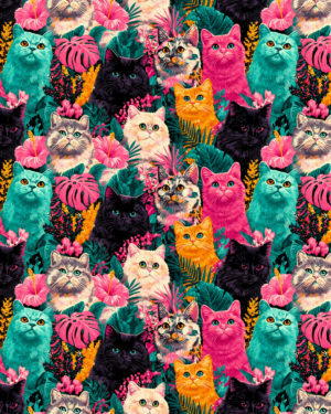 PREORDER due July 2025 Vibrant Cats Jersey Fabric £16.50pm