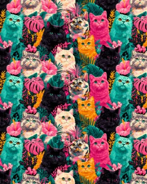 PREORDER due July 2025 Vibrant Cats Jersey Fabric £16.50pm