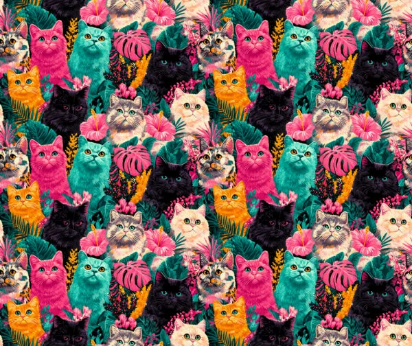 PREORDER due July 2025 Vibrant Cats Jersey Fabric £16.50pm - Image 2