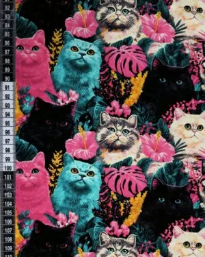 Vibrant Cats Jersey Fabric £16.50pm