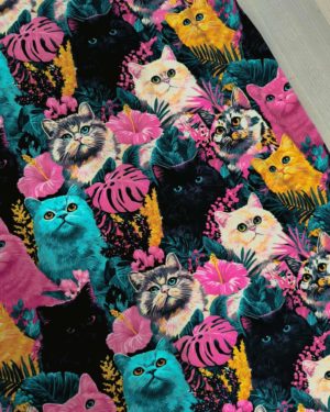 Vibrant Cats Jersey Fabric £16.50pm