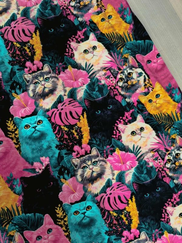 Vibrant Cats Jersey Fabric £16.50pm