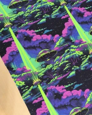 Purple Alien Spaceship French Terry Fabric £18pm