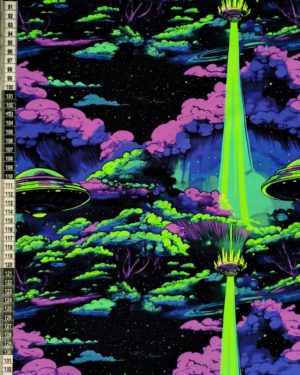 Purple Alien Spaceship French Terry Fabric £18pm