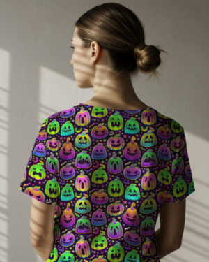 PREORDER Due September 2025 Neon Rainbow Halloween Pumpkin French Terry Fabric £18pm