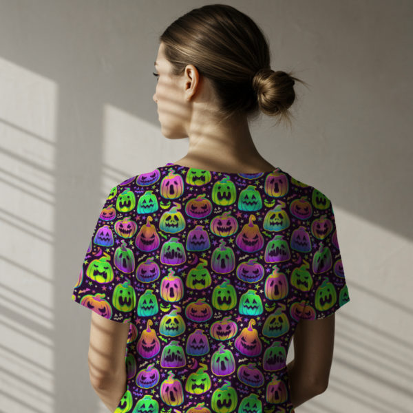 PREORDER Due September 2025 Neon Rainbow Halloween Pumpkin French Terry Fabric £18pm - Image 2