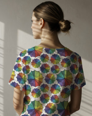 PREORDER Due September 2025 Rainbow Umbrella Jersey Fabric £16.50pm