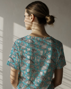 PREORDER Due September 2025 Blue Bunny Forest Jersey Fabric £16.50pm