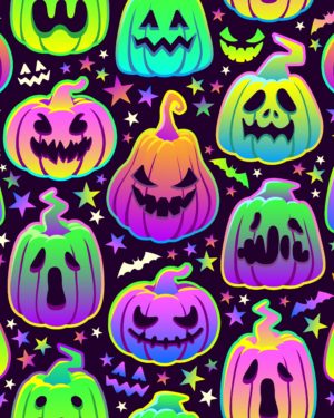 PREORDER Due September 2025 Neon Rainbow Halloween Pumpkin French Terry Fabric £18pm