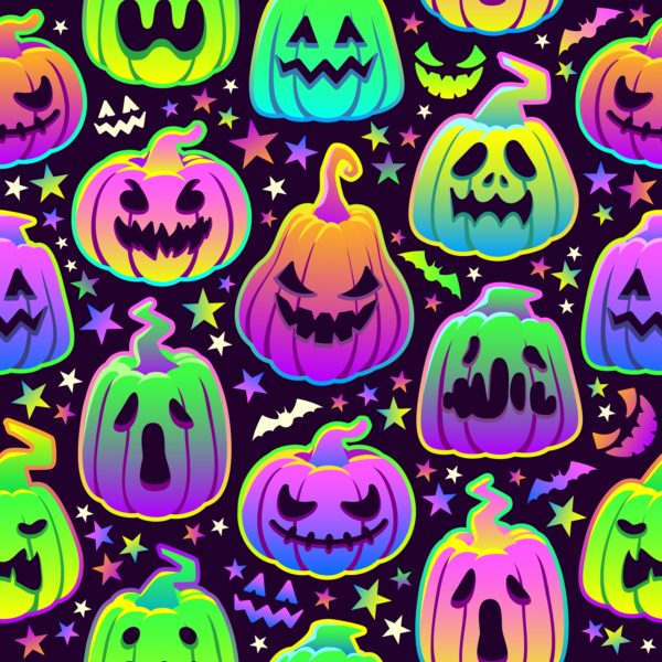 PREORDER Due September 2025 Neon Rainbow Halloween Pumpkin French Terry Fabric £18pm