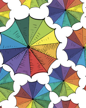 PREORDER Due September 2025 Rainbow Umbrella Jersey Fabric £16.50pm