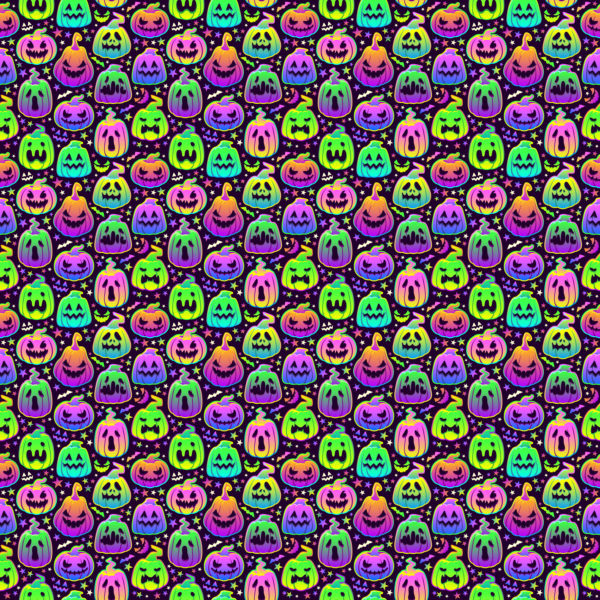 PREORDER Due September 2025 Neon Rainbow Halloween Pumpkin French Terry Fabric £18pm - Image 3