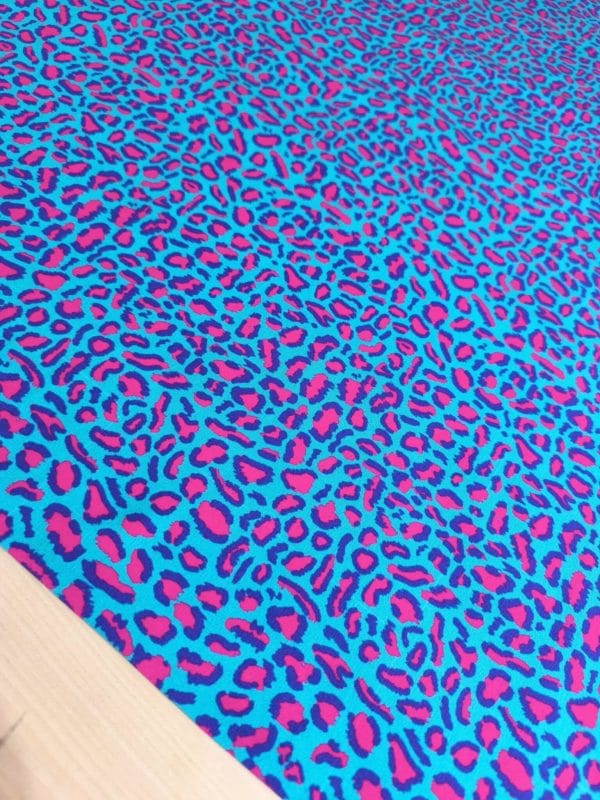 2.35m Piece Blue Pink Leopard Jersey Fabric £16.50pm - Image 3