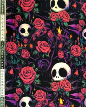 1.2m Piece Rose Skulls French Terry Fabric £18pm