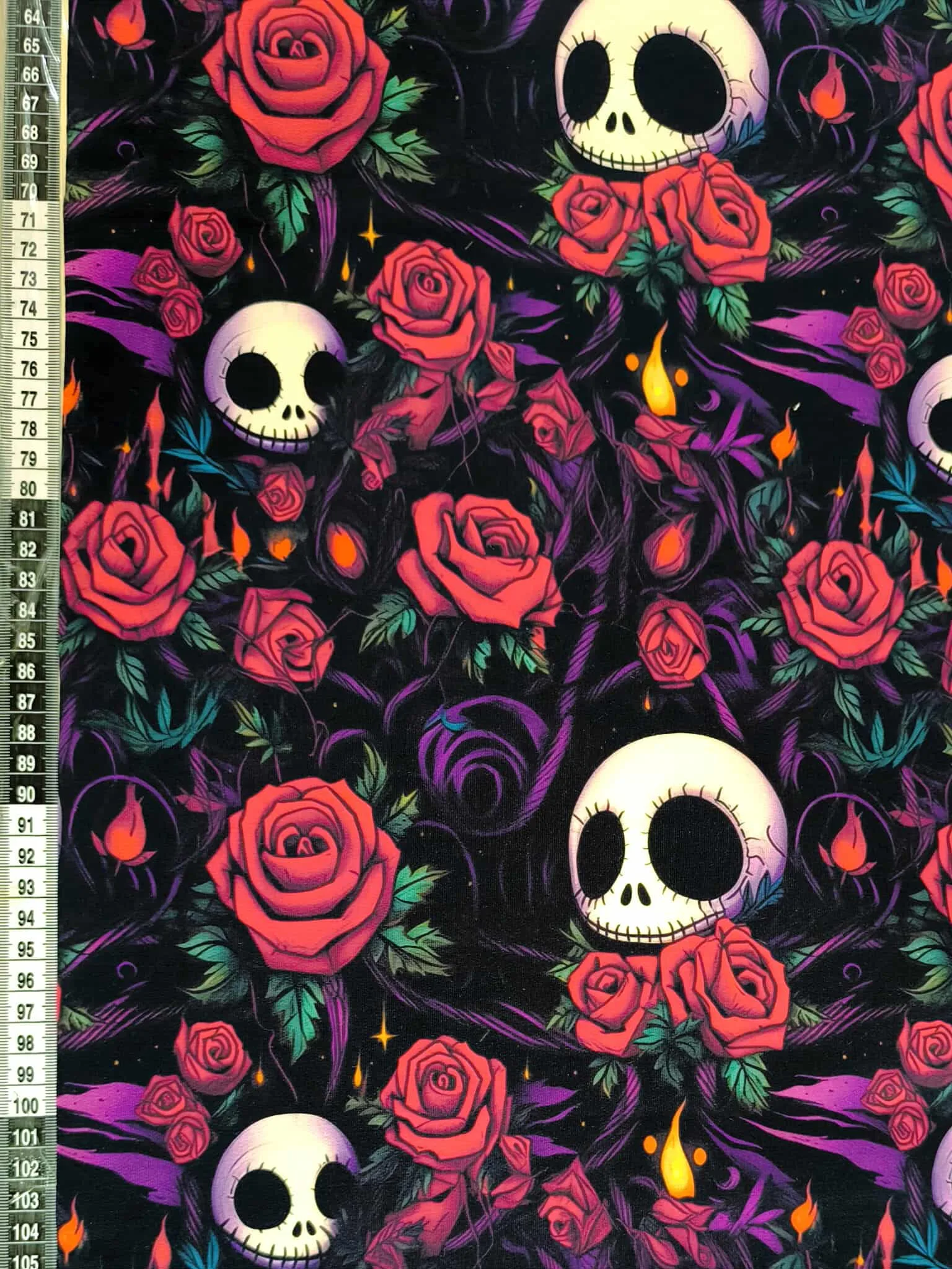1.2m Piece Rose Skulls French Terry Fabric £18pm - Image 2