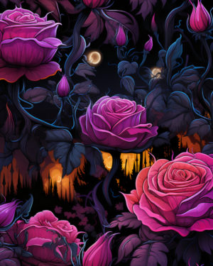 Dark Roses Halloween Jersey Fabric £16.50pm