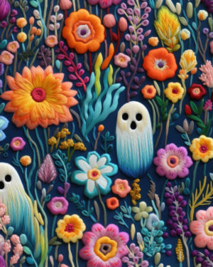 Floral Ghosts Halloween French Terry Fabric £18pm