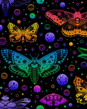 Neon Moth Halloween Jersey Fabric £16.50pm Neon Moth Halloween Jersey Fabric £16.50pm