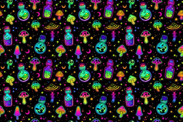 Neon Mushroom Potions Halloween Jersey Fabric £16.50pm