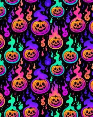 Fire Pumpkins Halloween Jersey Fabric £16.50pm
