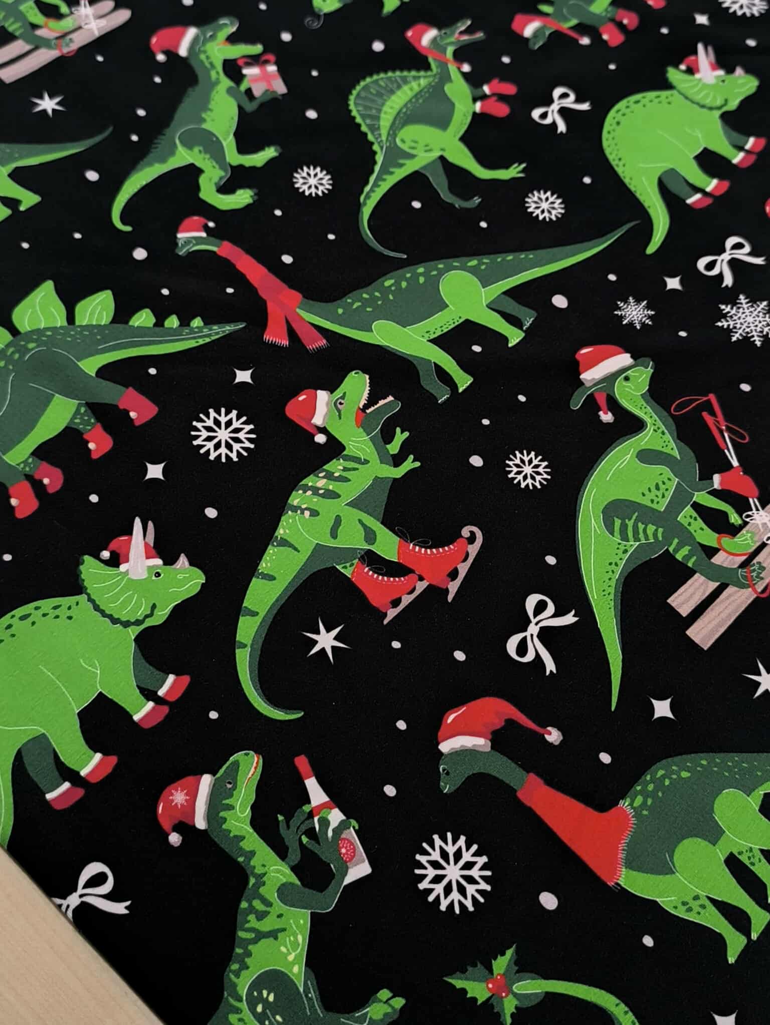 Christmas Dinosaur Cotton Lycra Jersey Fabric £16.50pm 6 Christmas Dinosaur Cotton Lycra Jersey Fabric £16.50pm - Image 3