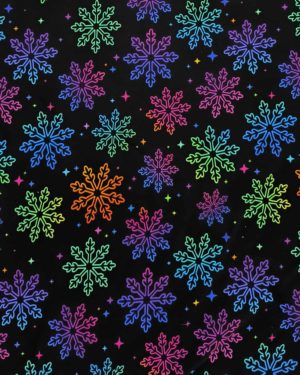 Christmas Rainbow Snowflake Cotton Lycra Jersey Fabric £16.50pm Christmas Rainbow Snowflake Cotton Lycra Jersey Fabric £16.50pm