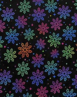 Christmas Rainbow Snowflake Cotton Lycra Jersey Fabric £16.50pm Christmas Rainbow Snowflake Cotton Lycra Jersey Fabric £16.50pm