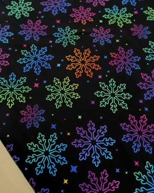 Christmas Rainbow Snowflake Cotton Lycra Jersey Fabric £16.50pm 2 Christmas Rainbow Snowflake Cotton Lycra Jersey Fabric £16.50pm